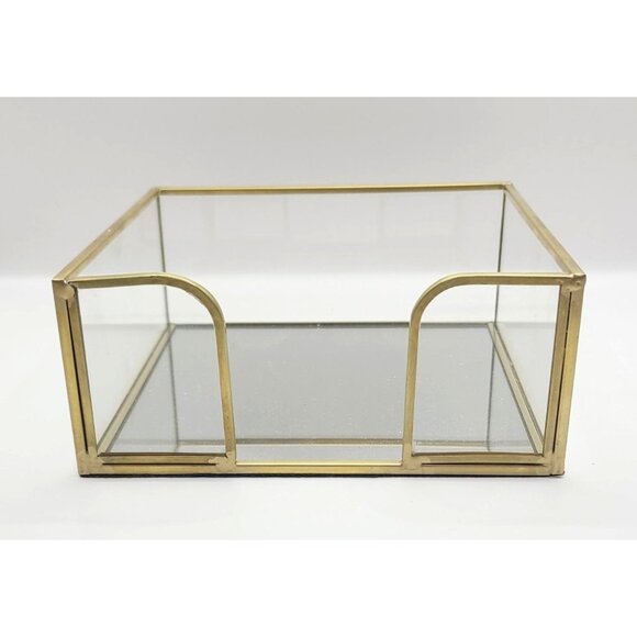 Napkin Holder Square Acetate Mirror Gold Brass Stylish Table Scape - Picture 1 of 9